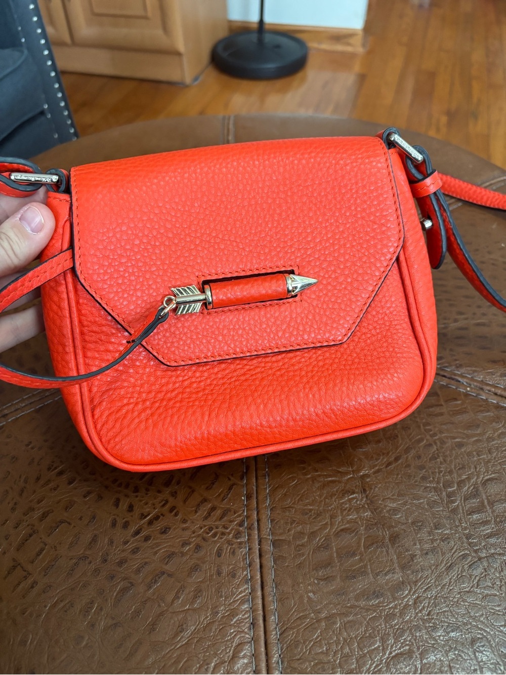 MACKAGE Novaki Orange Pebbled Leather Crossbody Bag